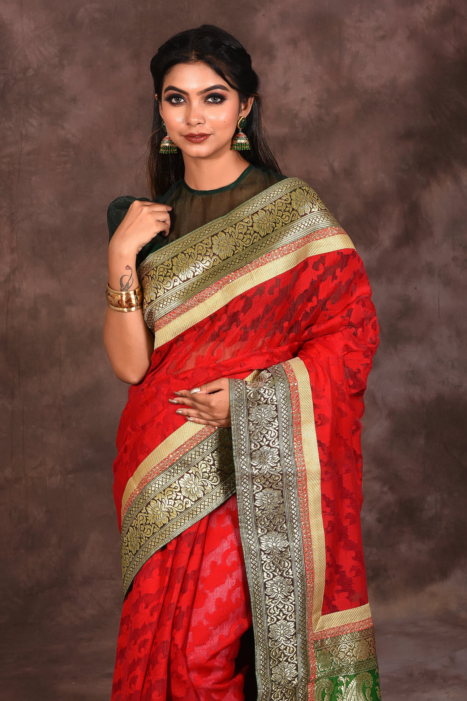 Red Cotton Jamdani Saree - Keya Seth Exclusive