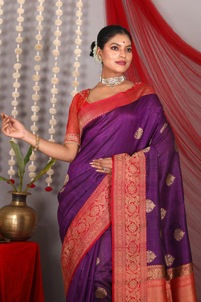 Violet Pure Tussar Saree - Keya Seth Exclusive