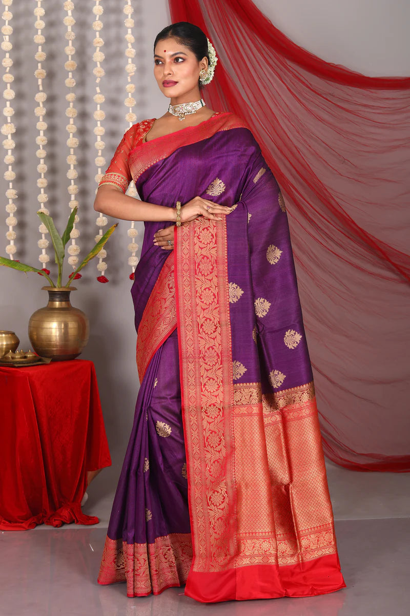Violet Pure Tussar Saree - Keya Seth Exclusive