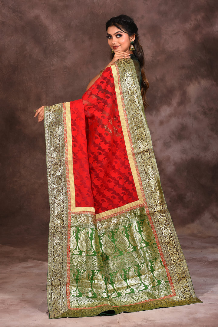 Red Cotton Jamdani Saree - Keya Seth Exclusive
