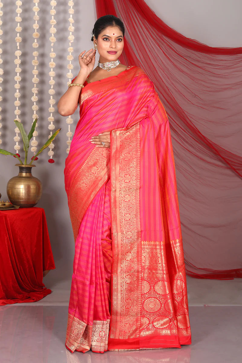 Pink Dual Tone Pure Katan Saree - Keya Seth Exclusive