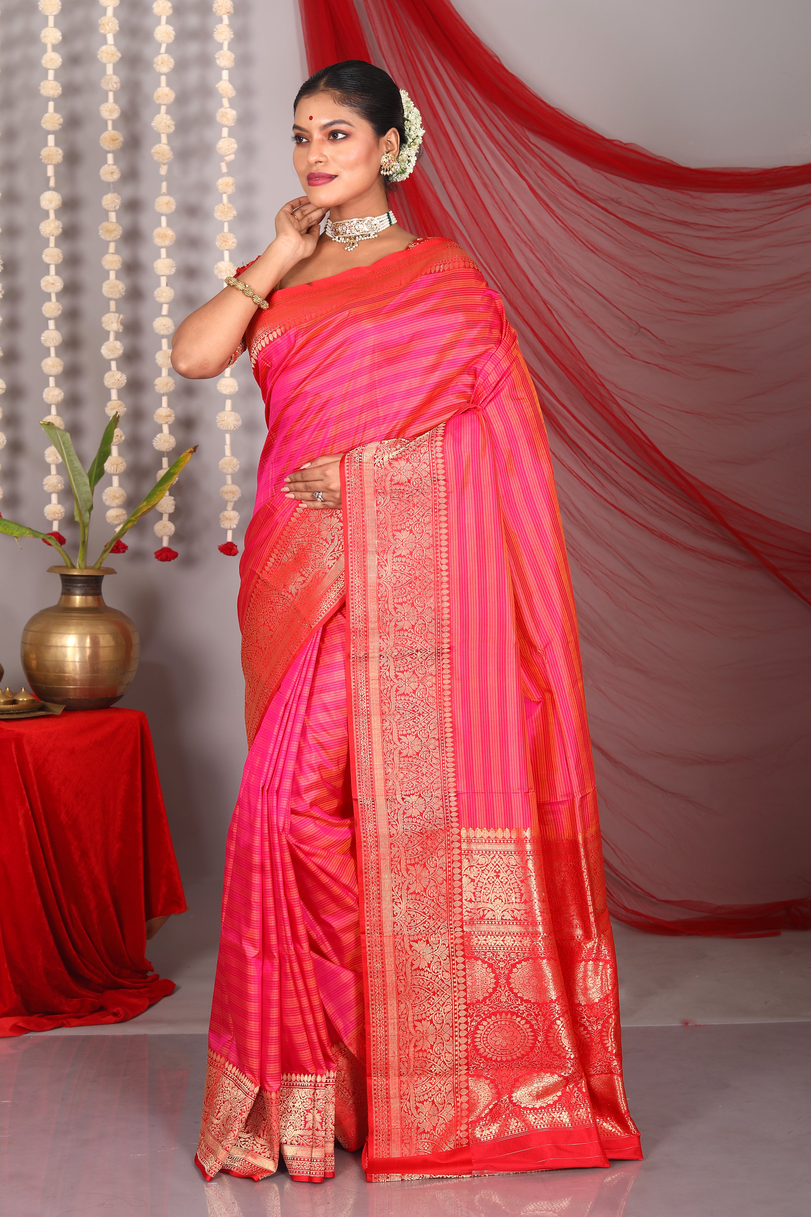 Pink Dual Tone Pure Katan Saree - Keya Seth Exclusive