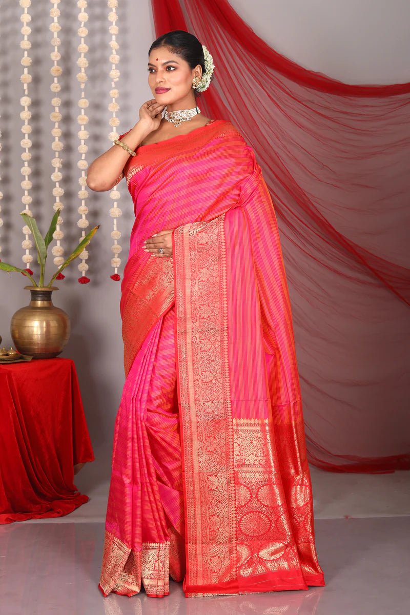 Pink Dual Tone Pure Katan Saree - Keya Seth Exclusive