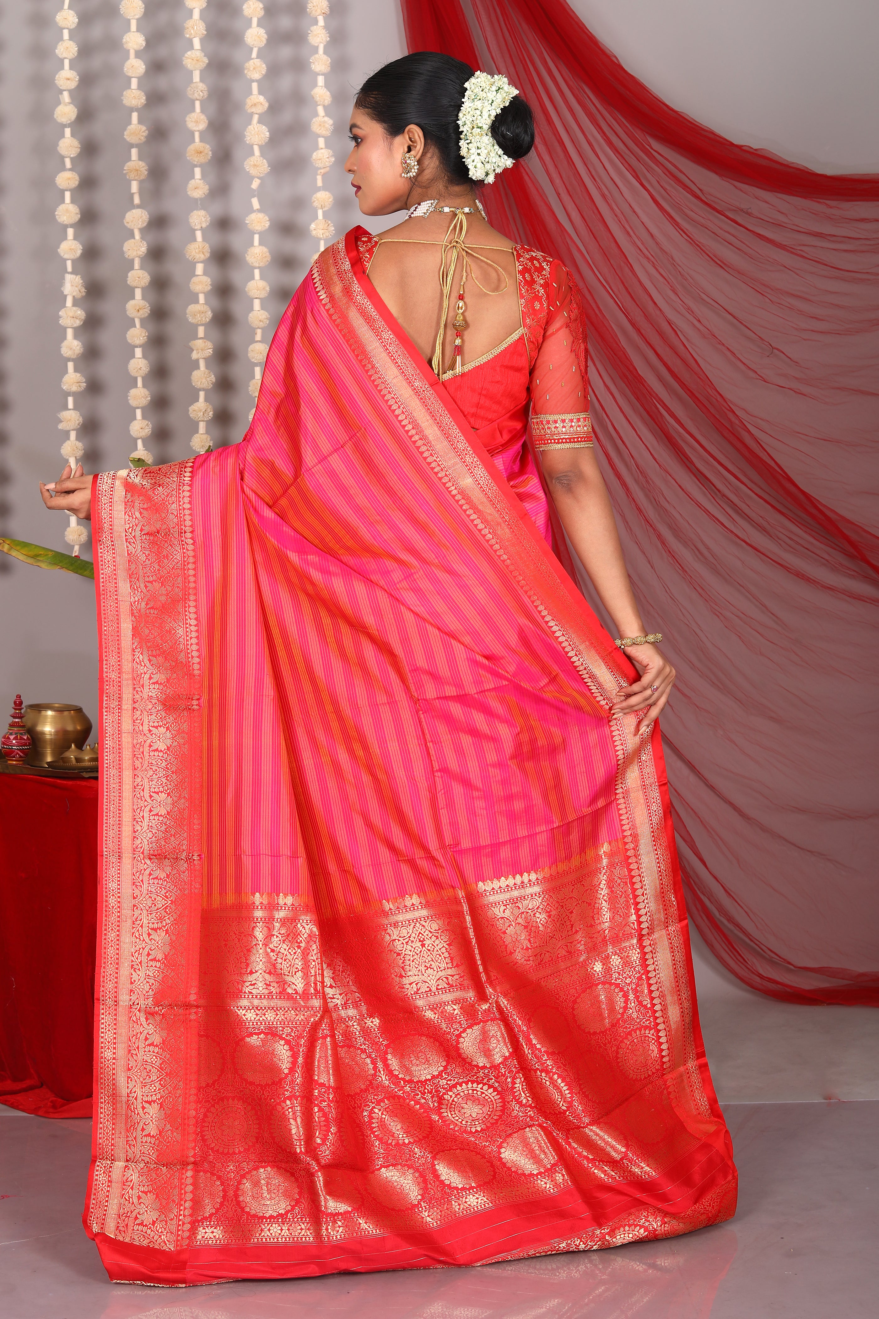 Pink Dual Tone Pure Katan Saree - Keya Seth Exclusive