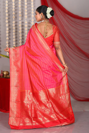 Pink Dual Tone Pure Katan Saree - Keya Seth Exclusive
