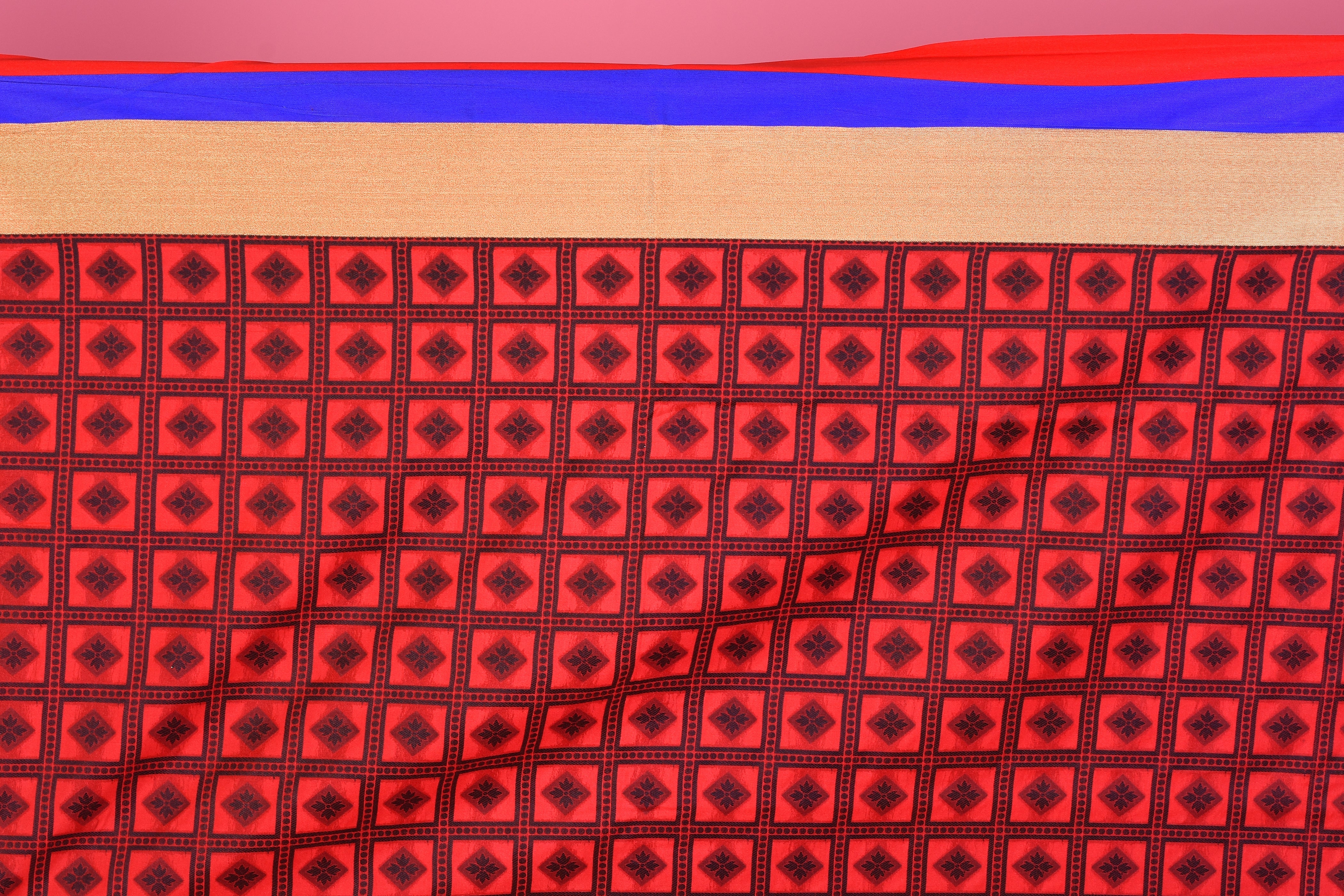 Red Blended Silk Saree with Red and Blue Borders - Keya Seth Exclusive