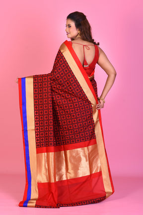 Red Blended Silk Saree with Red and Blue Borders - Keya Seth Exclusive