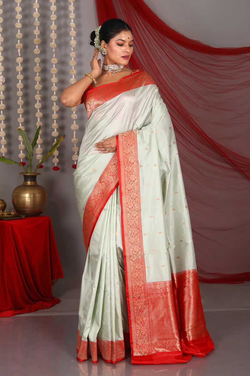 Light Green Pure Katan Saree - Keya Seth Exclusive