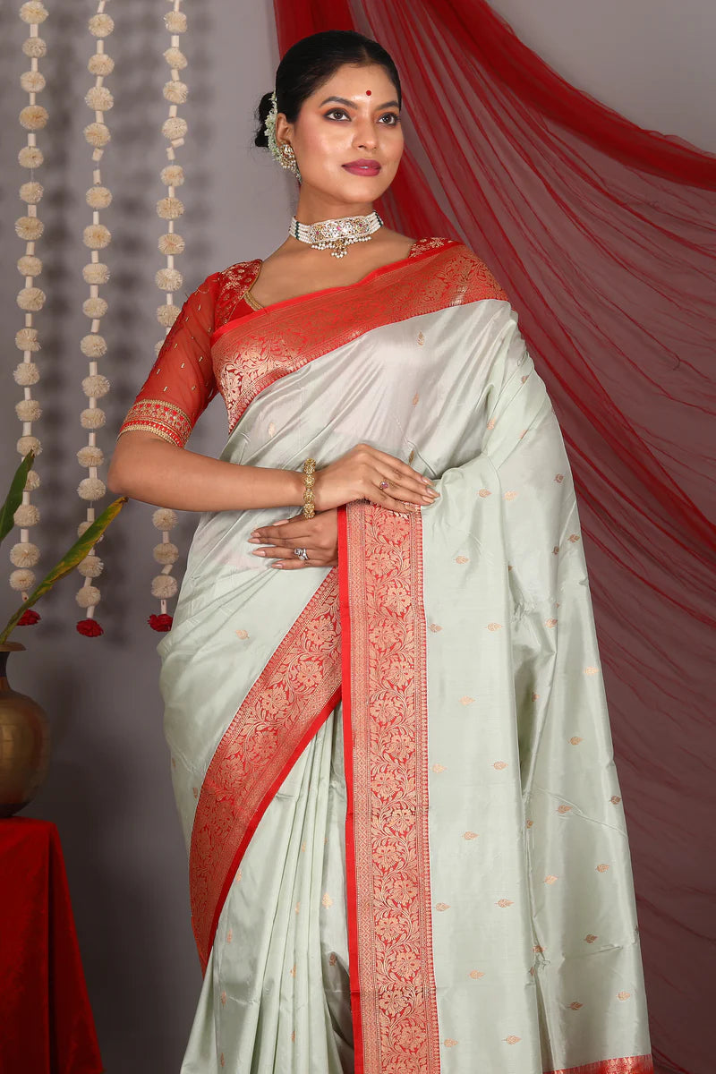 Light Green Pure Katan Saree - Keya Seth Exclusive