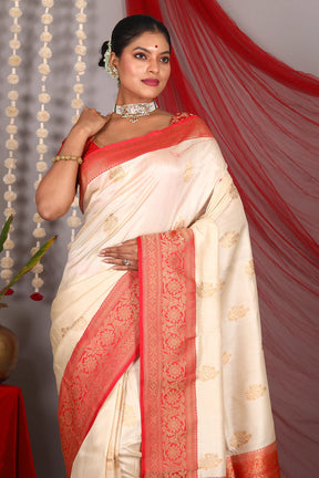 Beige Pure Katan Saree - Keya Seth Exclusive