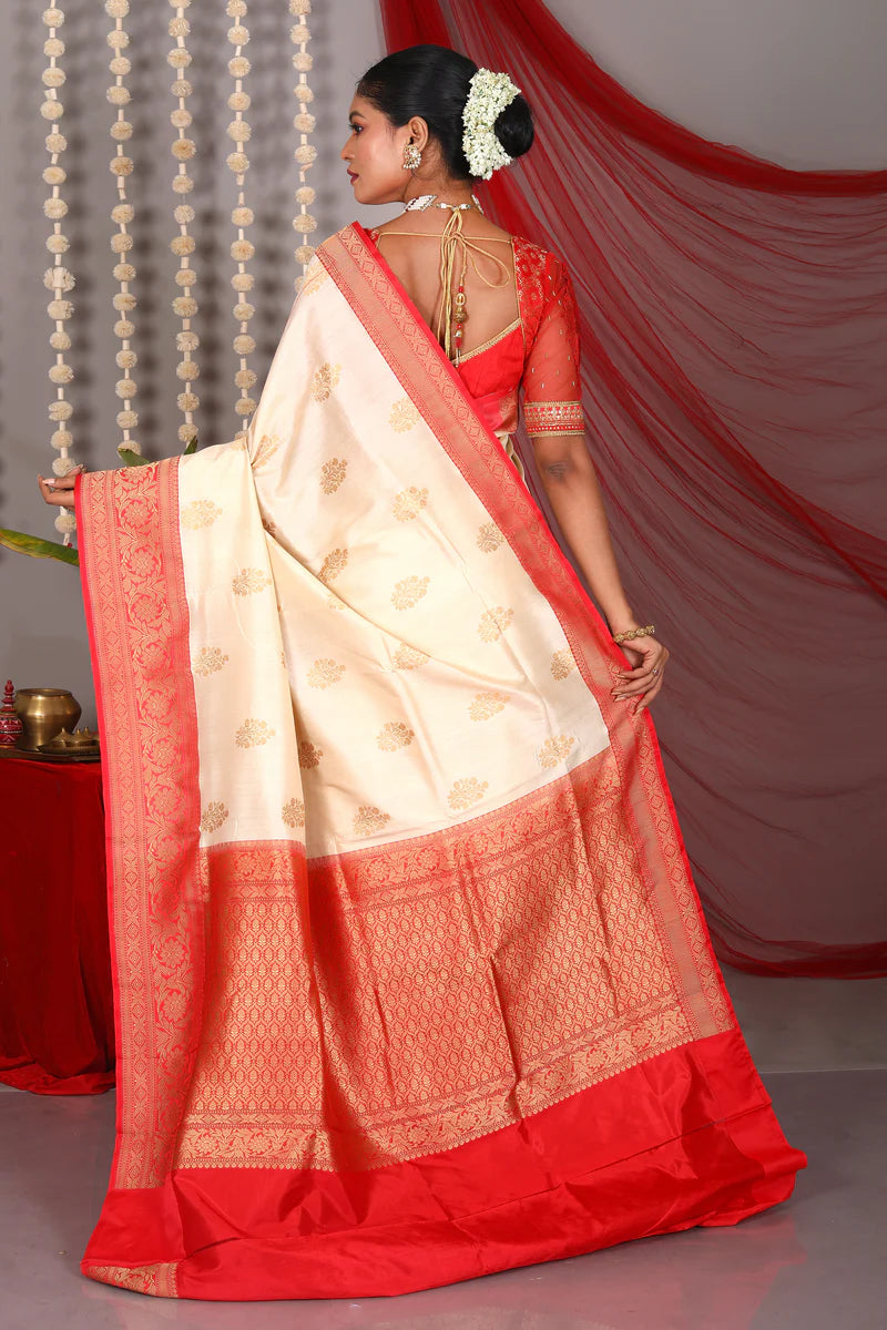 Beige Pure Katan Saree - Keya Seth Exclusive