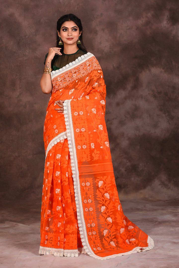 Orange Cotton Jamdani Saree - Keya Seth Exclusive