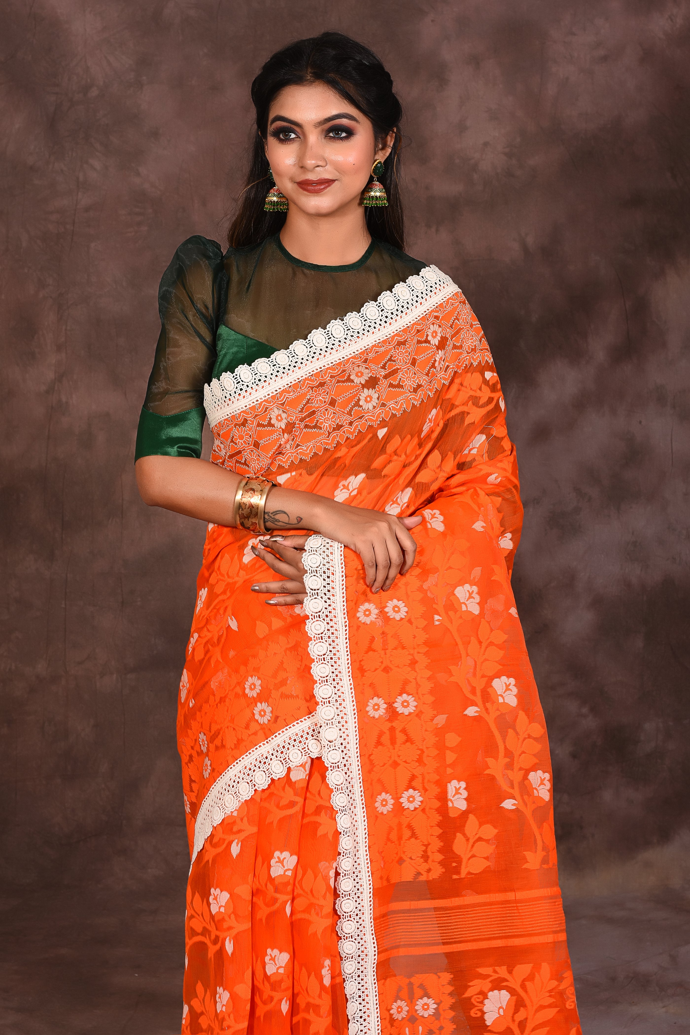 Orange Cotton Jamdani Saree - Keya Seth Exclusive