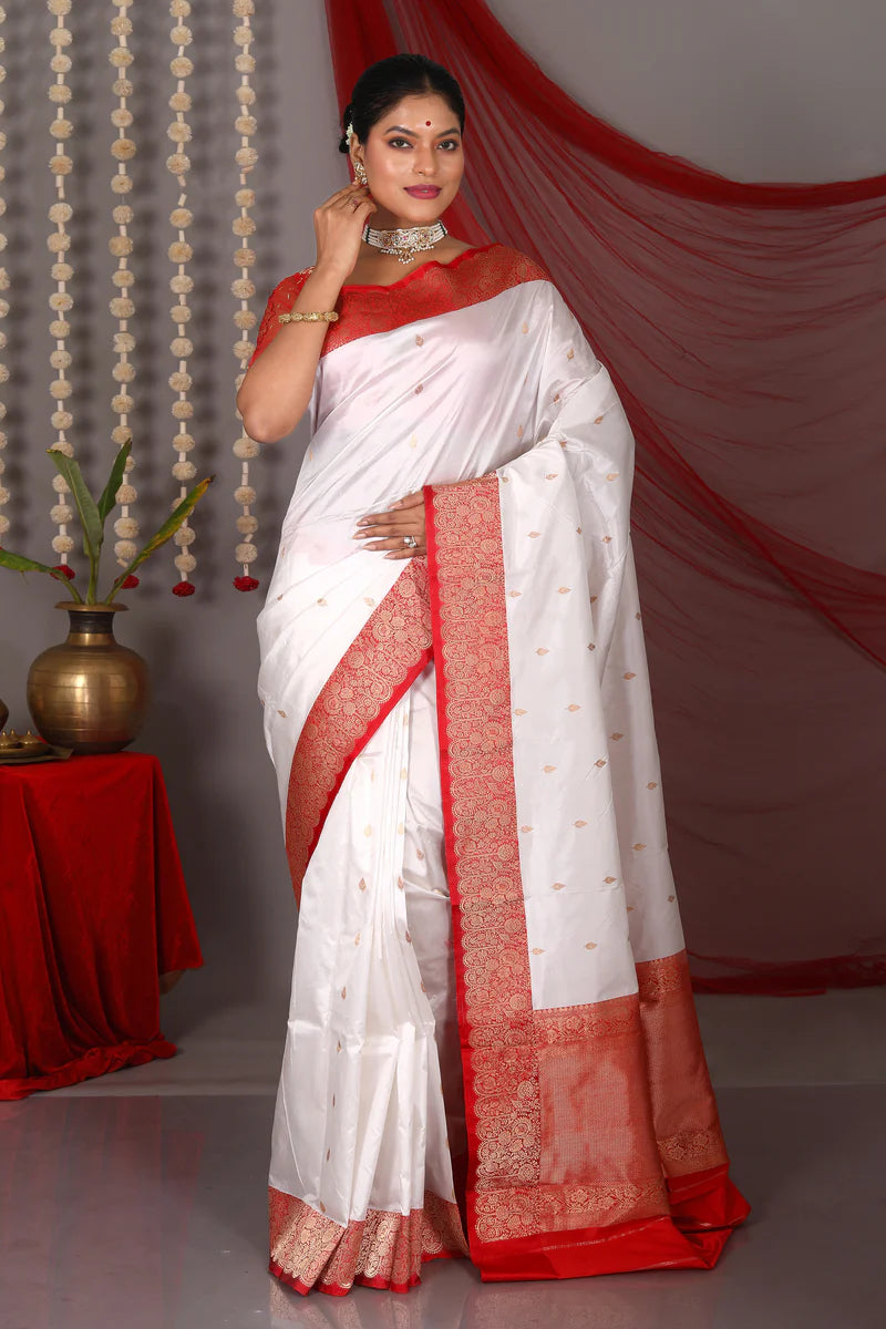 White Pure Katan Saree - Keya Seth Exclusive