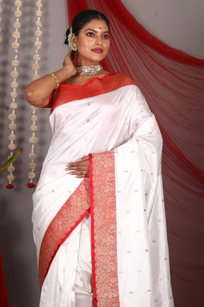 White Pure Katan Saree - Keya Seth Exclusive