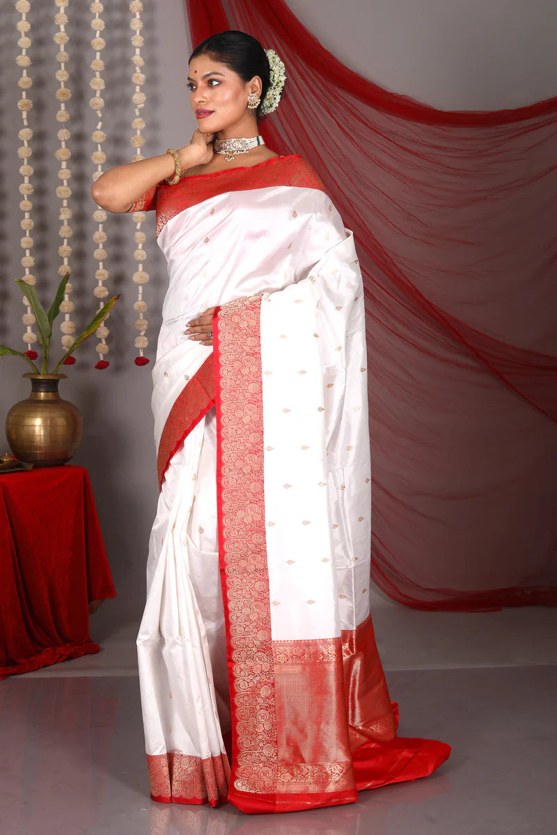 White Pure Katan Saree - Keya Seth Exclusive