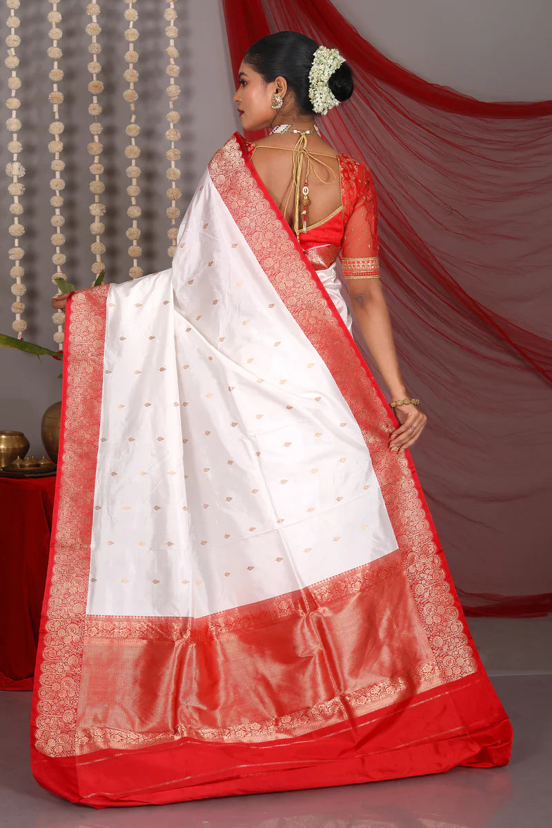 White Pure Katan Saree - Keya Seth Exclusive