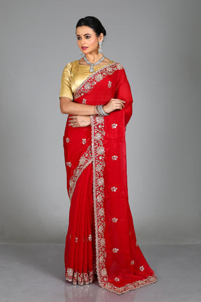 Pink Blended Georgette Saree