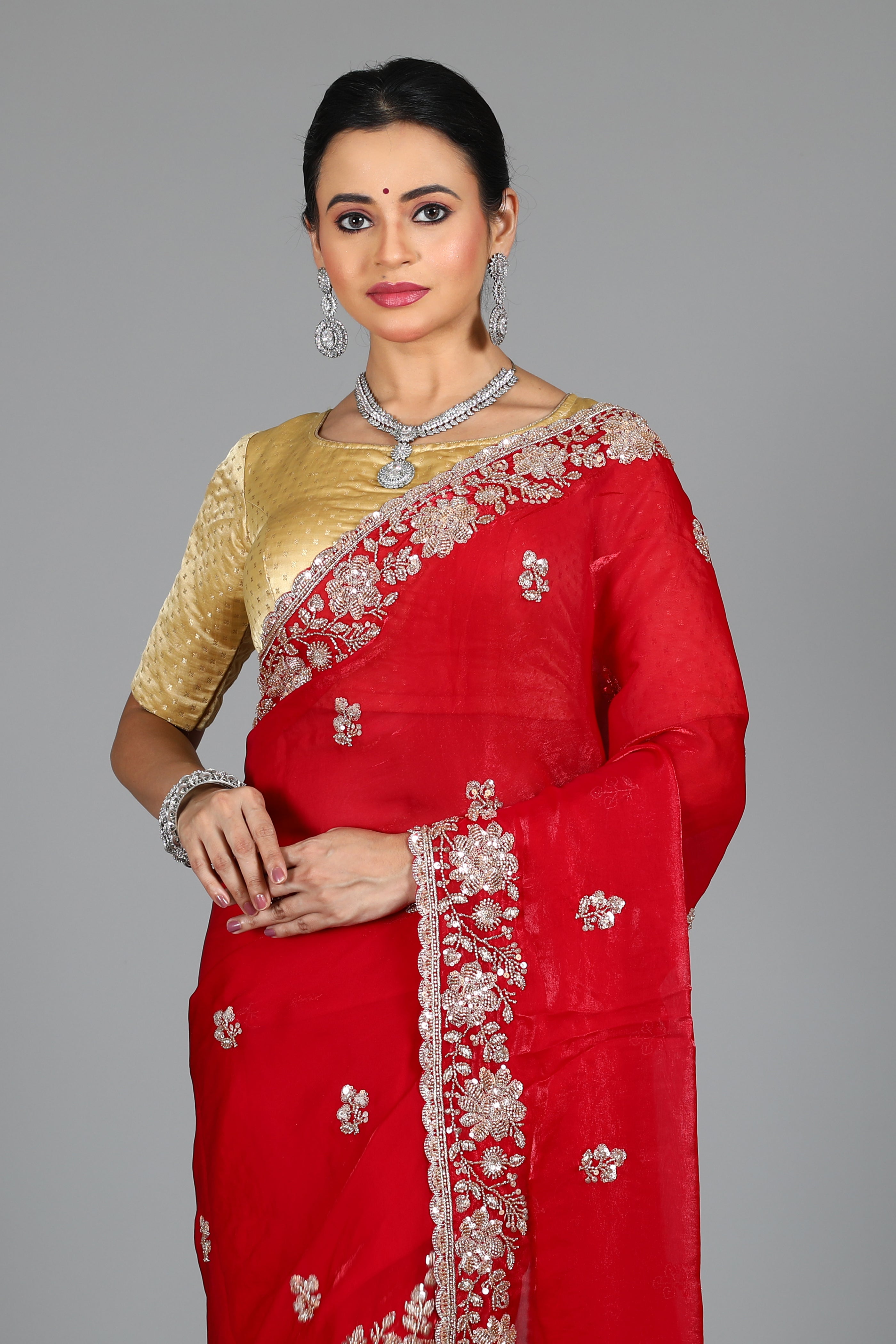 Pink Blended Georgette Saree