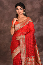 Load image into Gallery viewer, Bright Red Cotton Jamdani Saree - Keya Seth Exclusive
