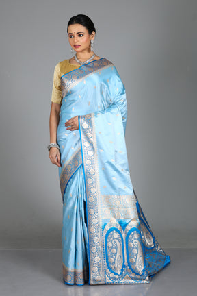 Sky Blue Blended Mashru Silk Saree