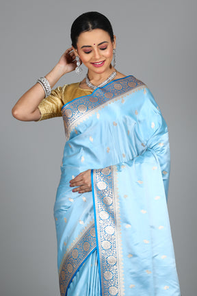 Sky Blue Blended Mashru Silk Saree