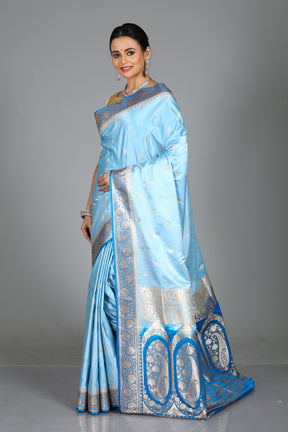 Sky Blue Blended Mashru Silk Saree