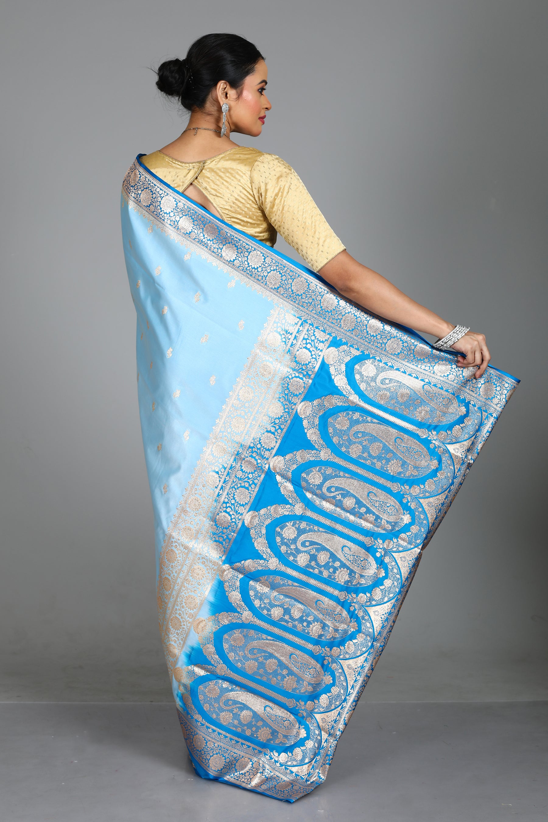 Sky Blue Blended Mashru Silk Saree
