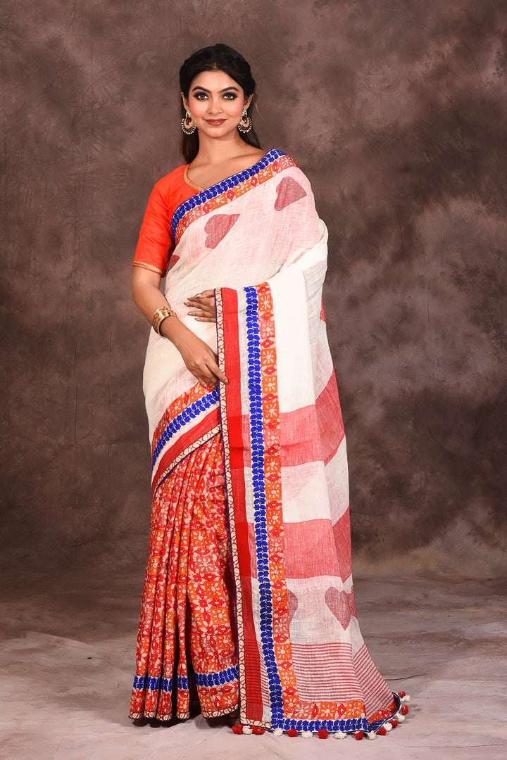 White Red Half & Half Handloom Saree - Keya Seth Exclusive