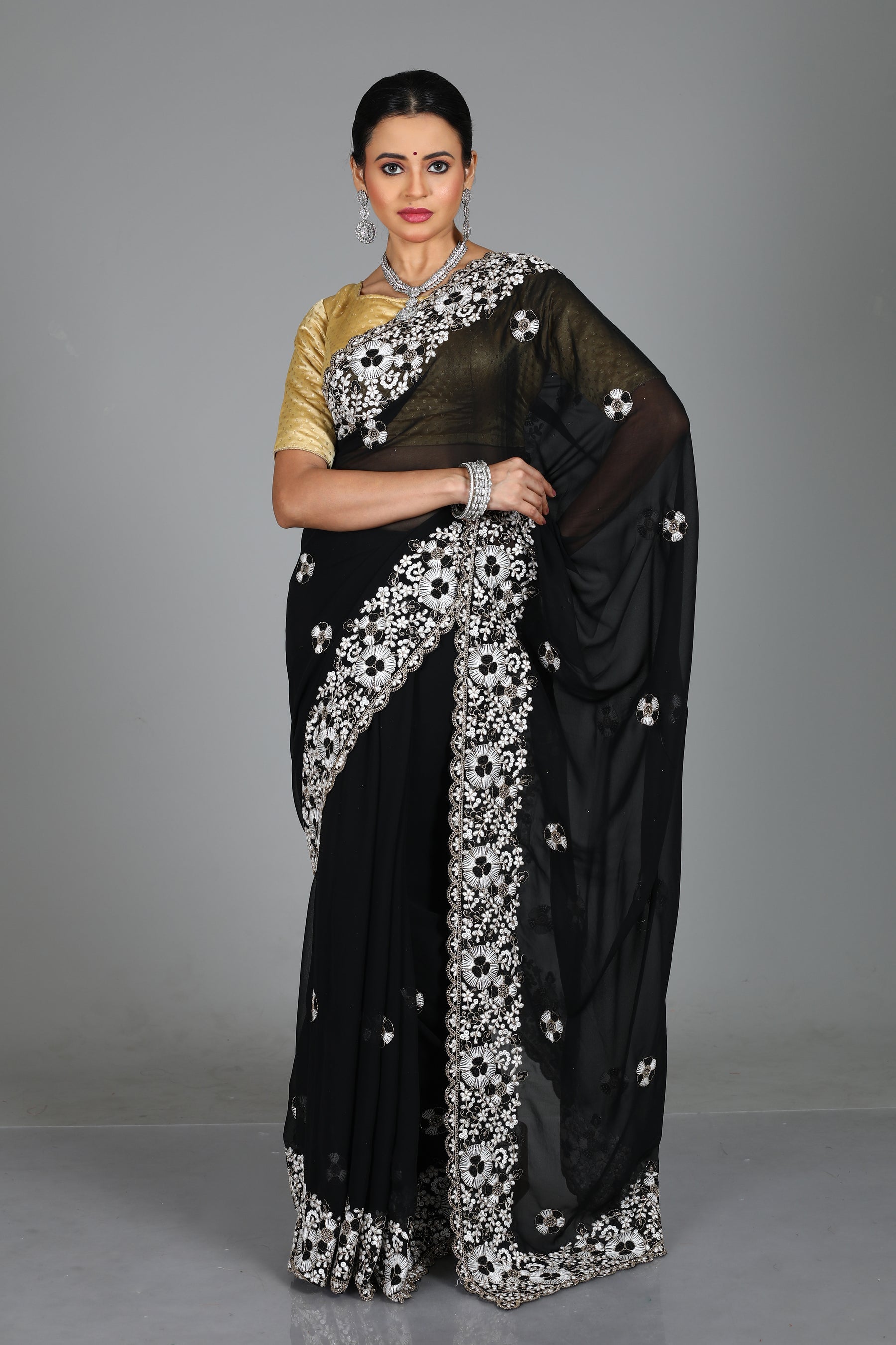 Black Blended Georgette Silk