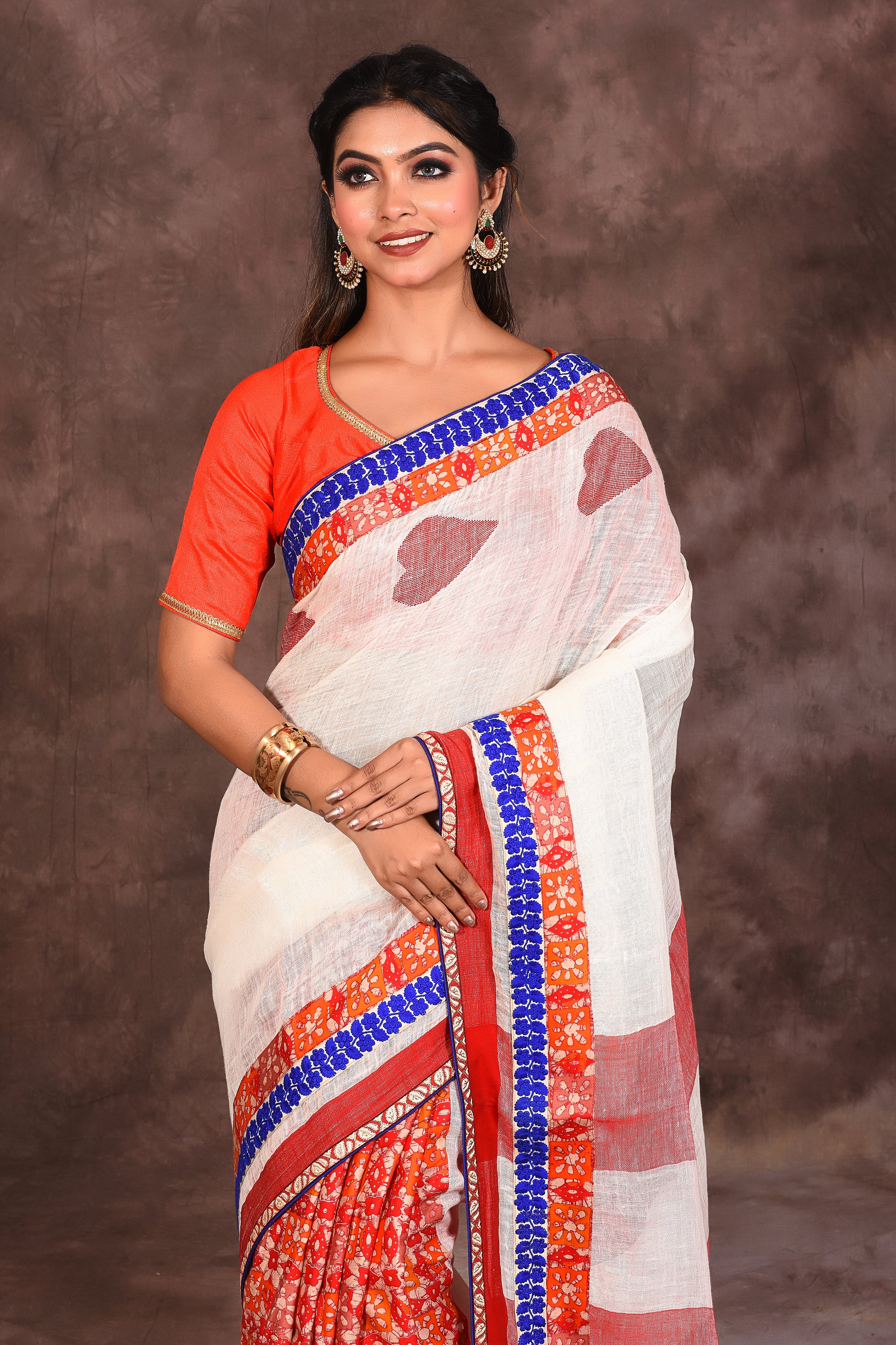 White Red Half & Half Handloom Saree - Keya Seth Exclusive