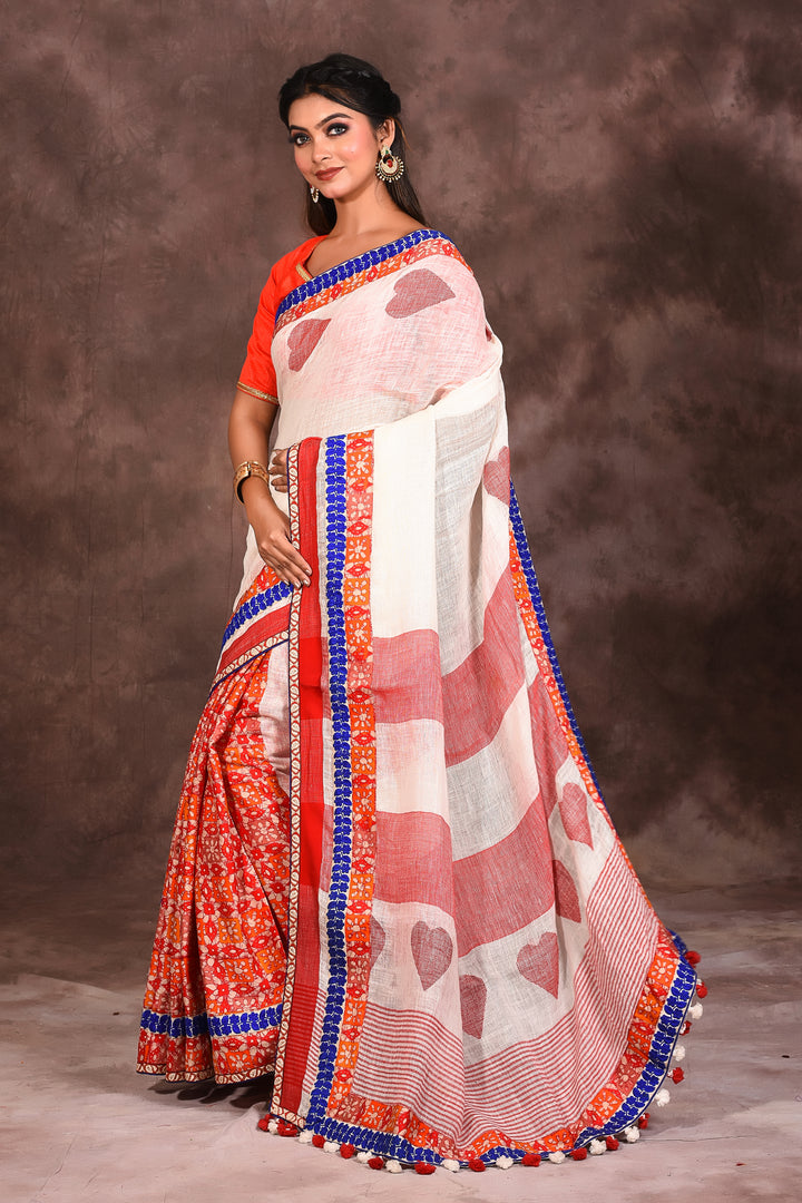 White Red Half & Half Handloom Saree - Keya Seth Exclusive
