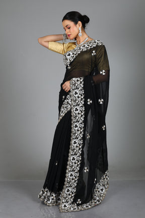 Black Blended Georgette Silk