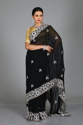 Black Blended Georgette Silk