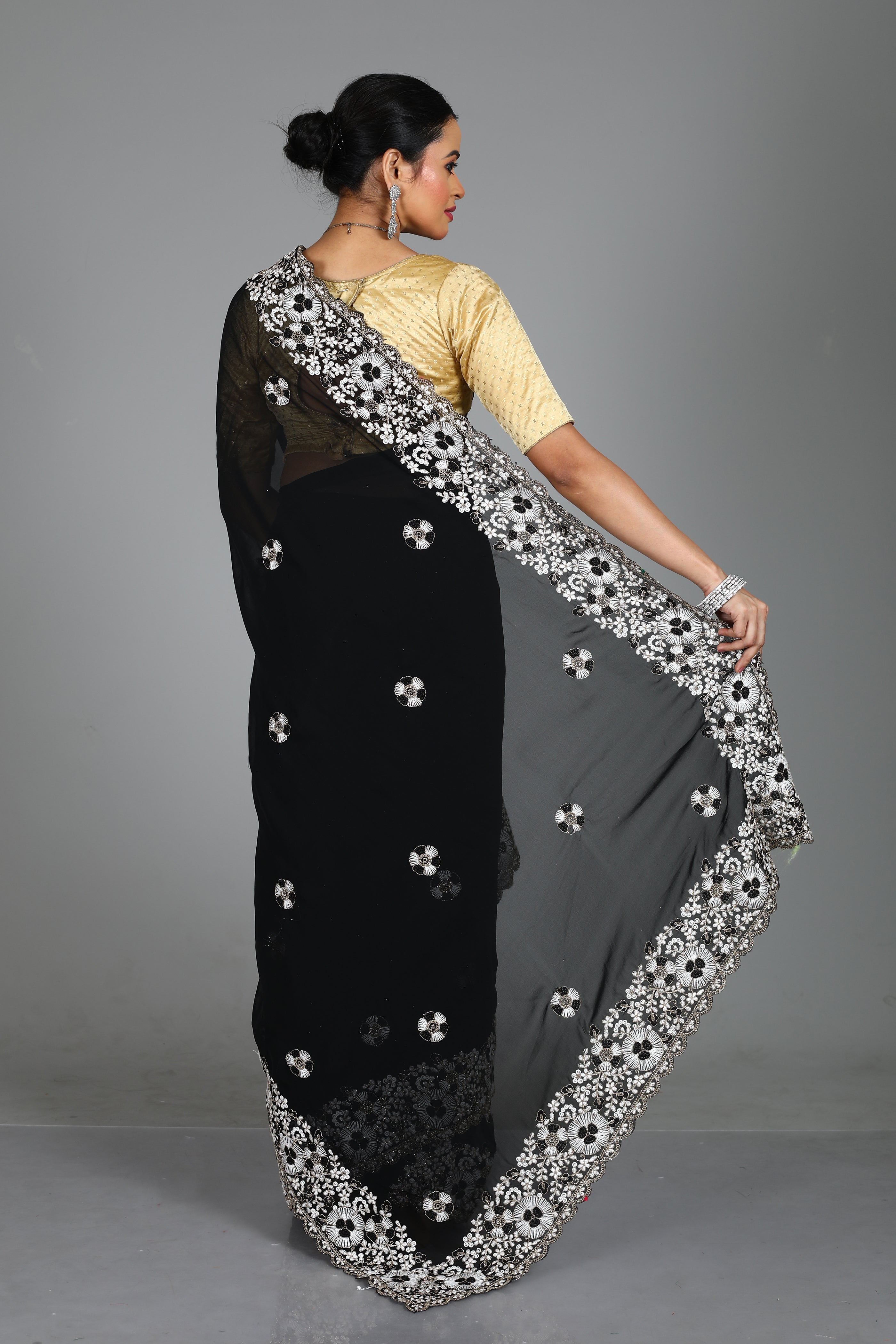 Black Blended Georgette Silk