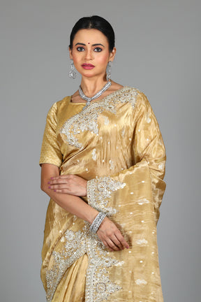 Beige Blended Satin Silk Saree