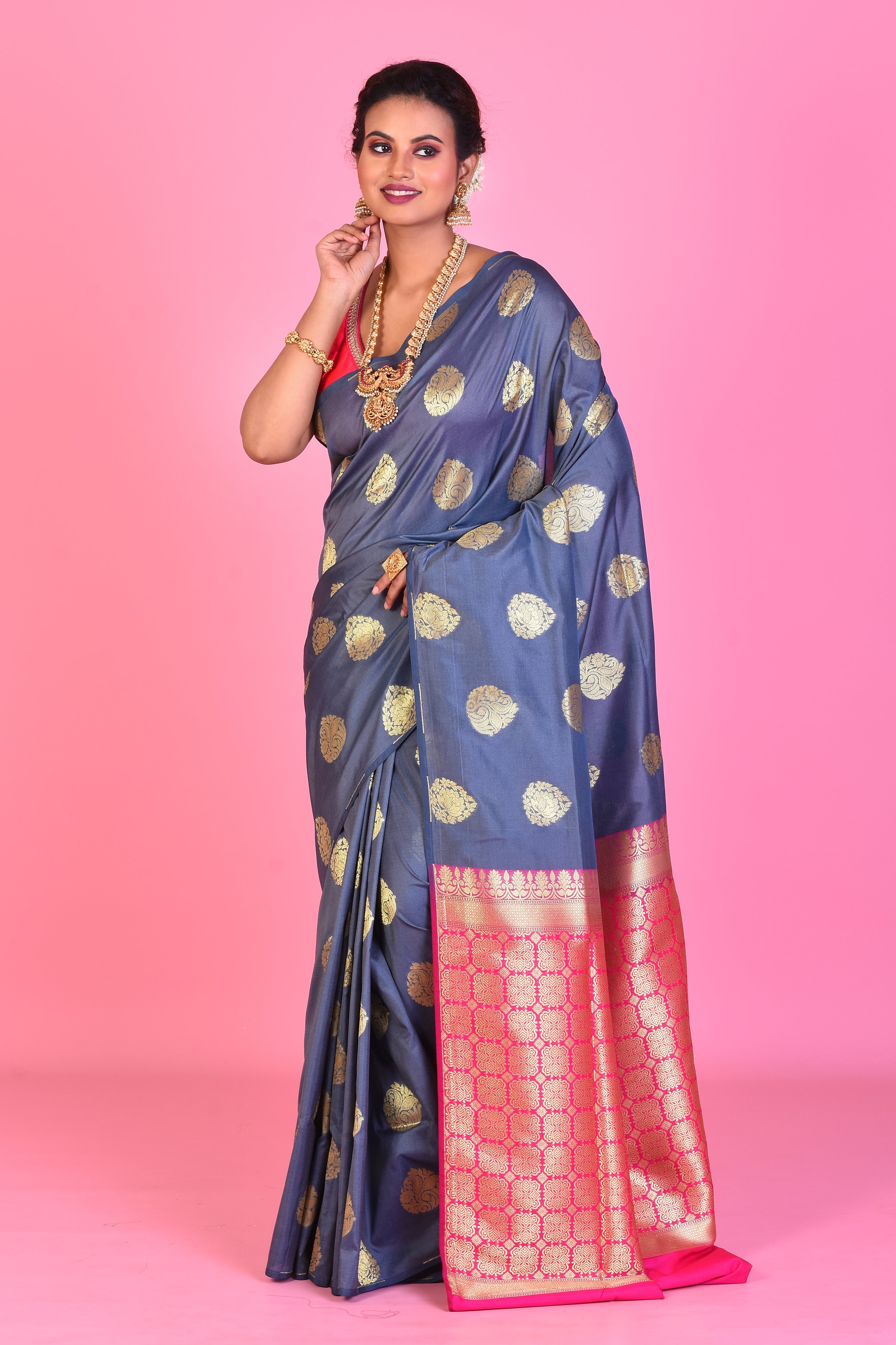 Borderless Grey Blended Silk Saree - Keya Seth Exclusive