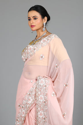 Peach Blended Georgette Saree