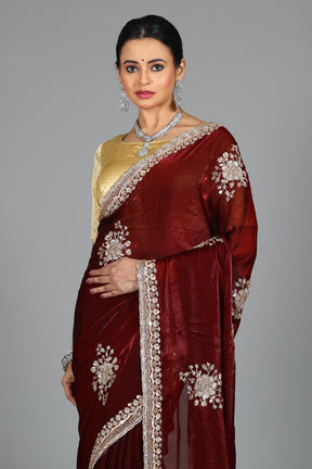 Maroon Blended Georgette Saree