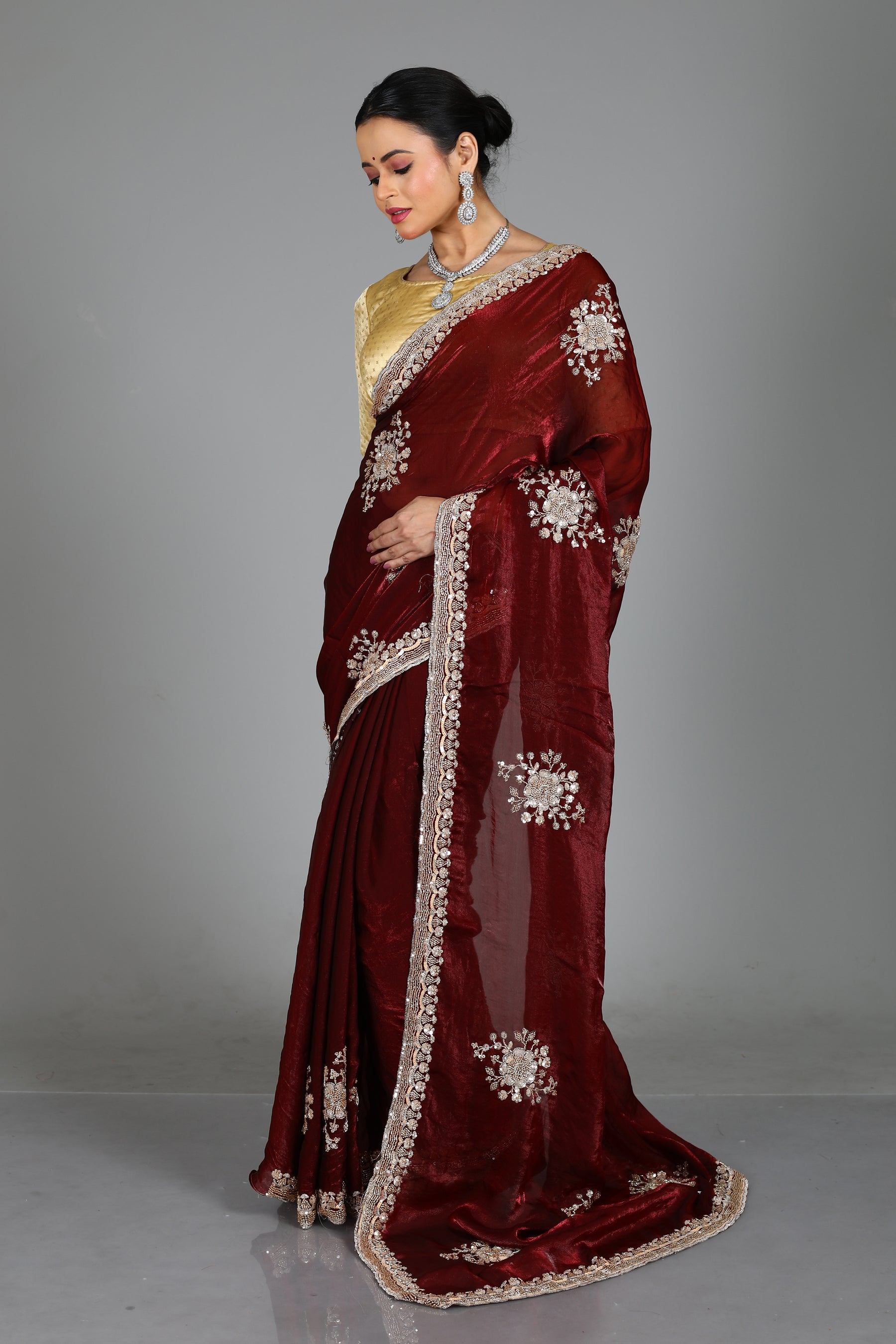 Maroon Blended Georgette Saree
