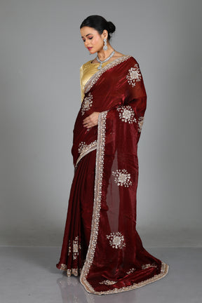 Maroon Blended Georgette Saree