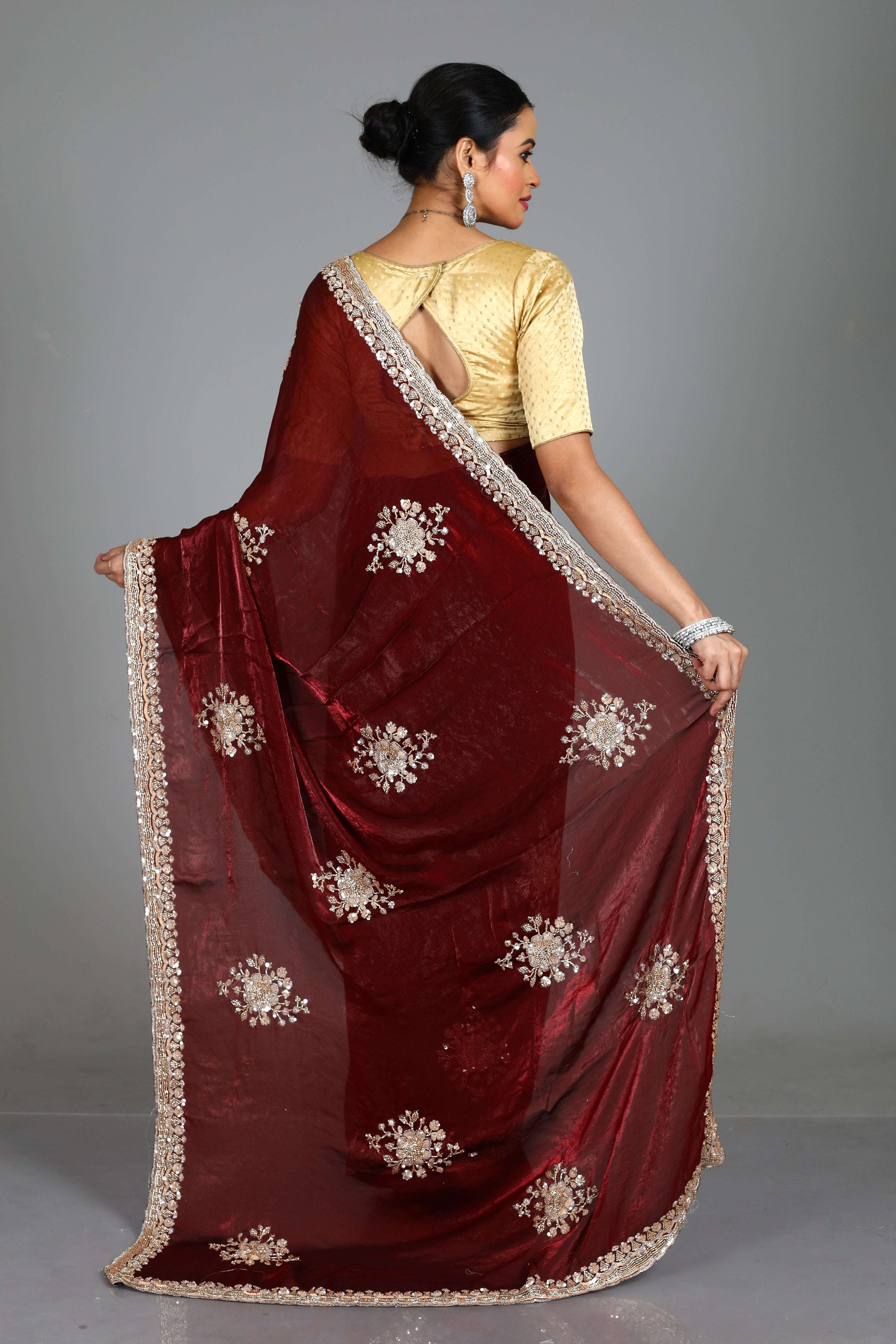 Maroon Blended Georgette Saree