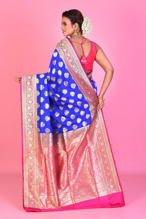 Royal Blue Uppada Silk Saree with Pink Borders - Keya Seth Exclusive