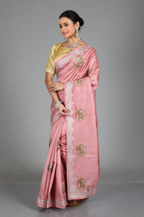 Pink Blended Satin Silk Saree