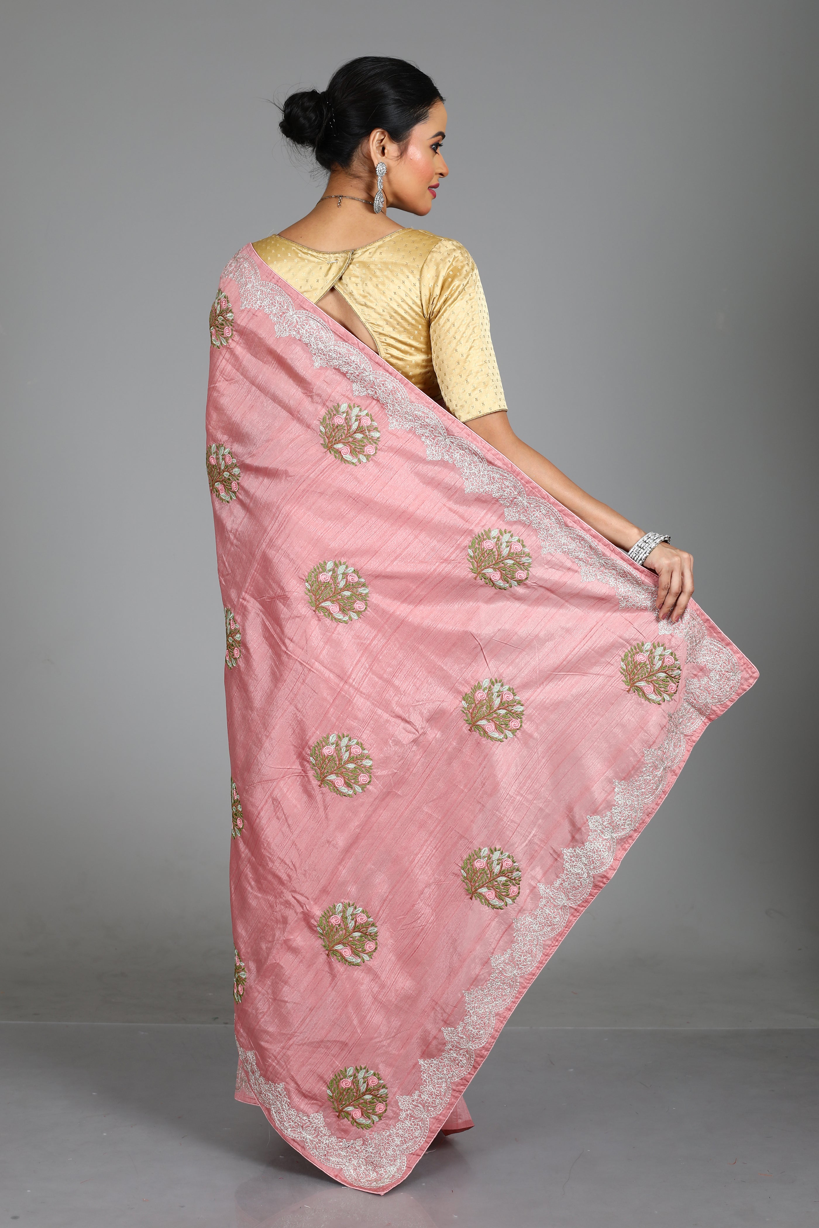 Pink Blended Satin Silk Saree