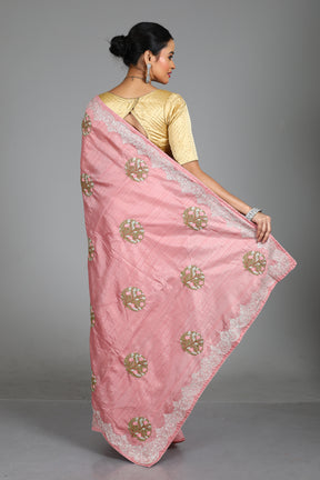 Pink Blended Satin Silk Saree