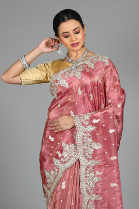 Light Pink Blended Satin Silk Saree