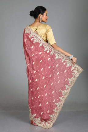 Light Pink Blended Satin Silk Saree