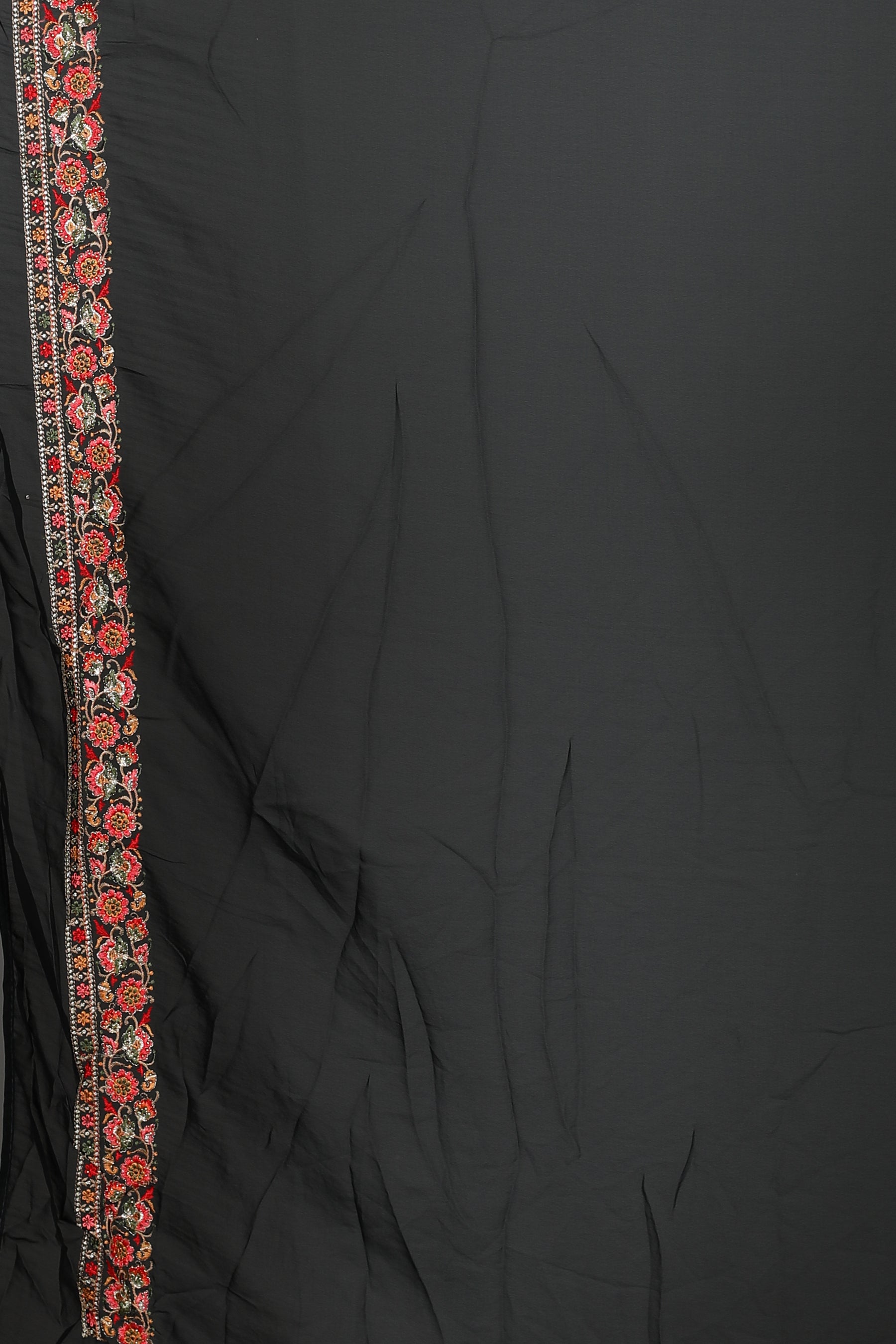 Black Blended Georgette Saree with Threadwork