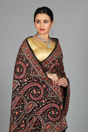 Black Blended Georgette Saree with Threadwork